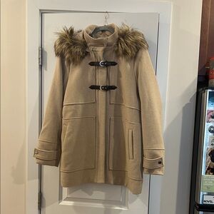 CoffeeShop Tan Pea Coat with Faux Fur Trim